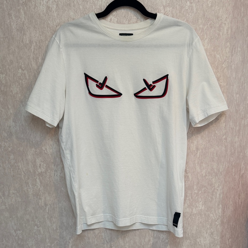 Fendi White Tee with Red Graphic Eyes